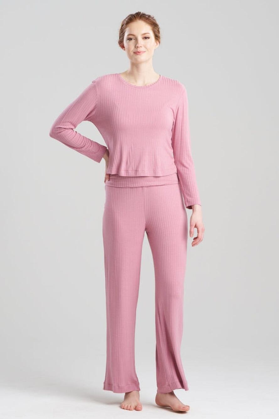 Natori Edit Skye Rib 2-Piece Lounge Set Tea Pink Top & Pants Size M Soft $68+78